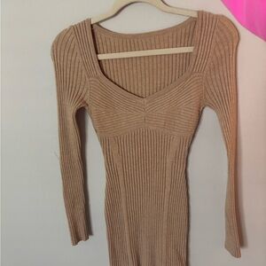 Ribbed Knit Tan Dress